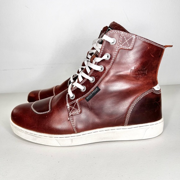 Harley Davidson Steinman 7 Waterproof Hi Top Sneakers Brown Leather Size 10.5 - Picture 2 of 7